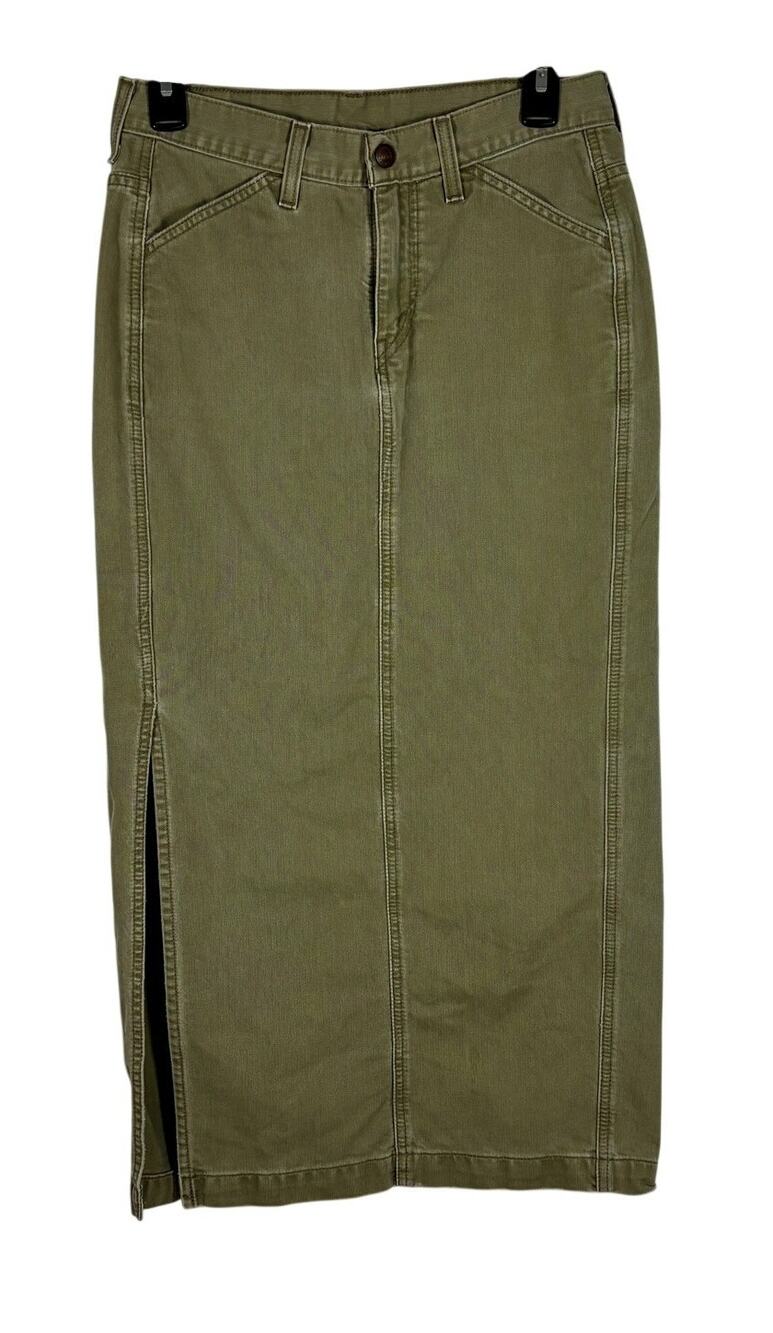 Levi's Surplus Olive Green Maxi Pencil Skirt Women's Size 2 Grunge Skater AS IS